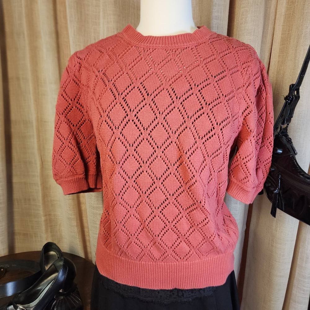 DR2 Daniel Rainn 100% Cotton Pointelle Sweater XL Pink/ Salmon Diamond Knit